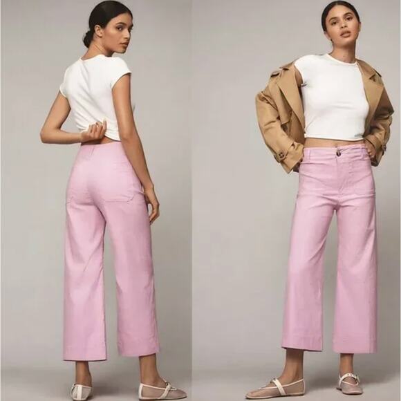 Anthropologie Pants - Anthropologie The Colette Cropped Linen Blend Wide-Leg Pants by Maeve Pink
